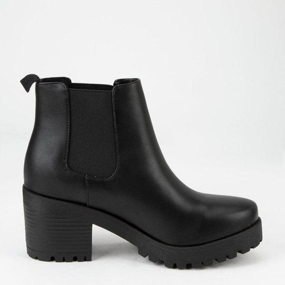 NEW🔥Black Lug Sole Platform Combat Chelsea Ankle Boot Booties Chunky Block Heel - Picture 9 of 10